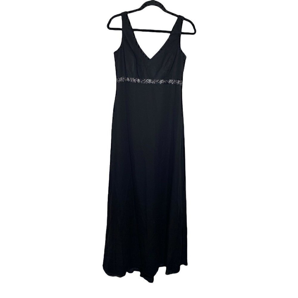 Michaelangelo Dress Size 10 NEW Maxi Beaded V Neck Black Sleeveless MSRP $148